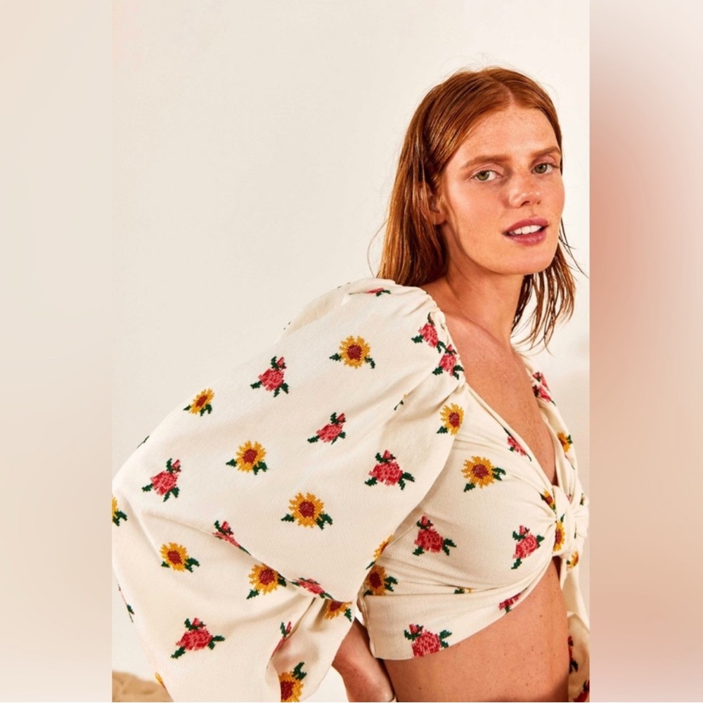 Mixed Cross Stitch Flowers Crop Top size Large